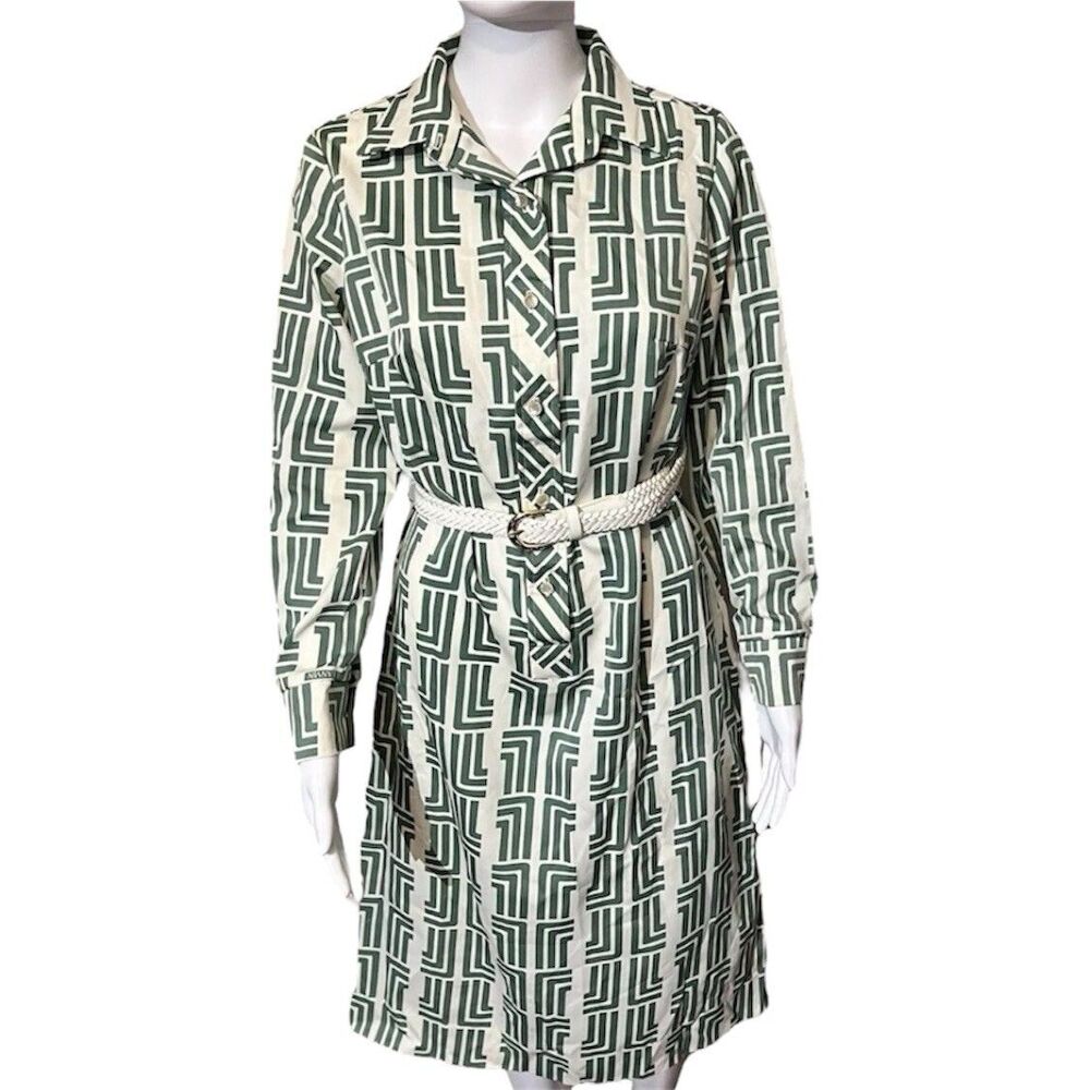 Lanvin Dress Vintage 1970s Shirt Shift Silk Logo Signature Hip Hop Medium Womens